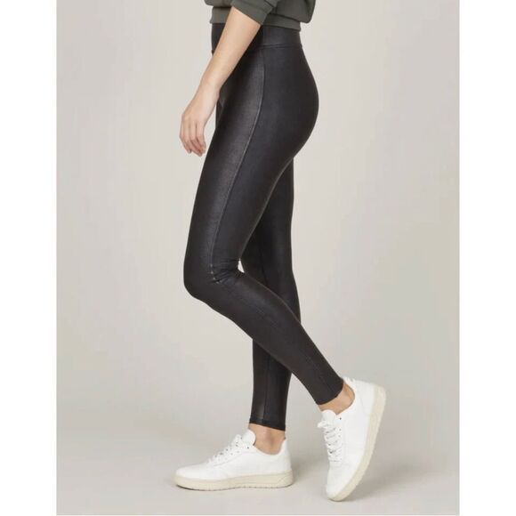 SPANX Black Shimmer Faux Leather Leggings - Picture 6 of 10